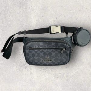 Coach Signature Shoulder Bag + Coin Pouch – Charcoal/Black | Authentic